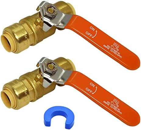 Guľový ventil PAKA TOOLS, 1/2 palca x 1/2 palca Pushfit vodný ventil uzatvárateľný s Odpojovacou sponou, Push-to-Connect,