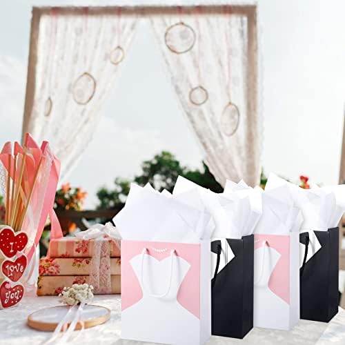 TaoBary 12 ks svadobné Party darčekové tašky na svadbu 9 x 7,5 x 3,5 palca svadobné darčekové tašky, 6 družičky