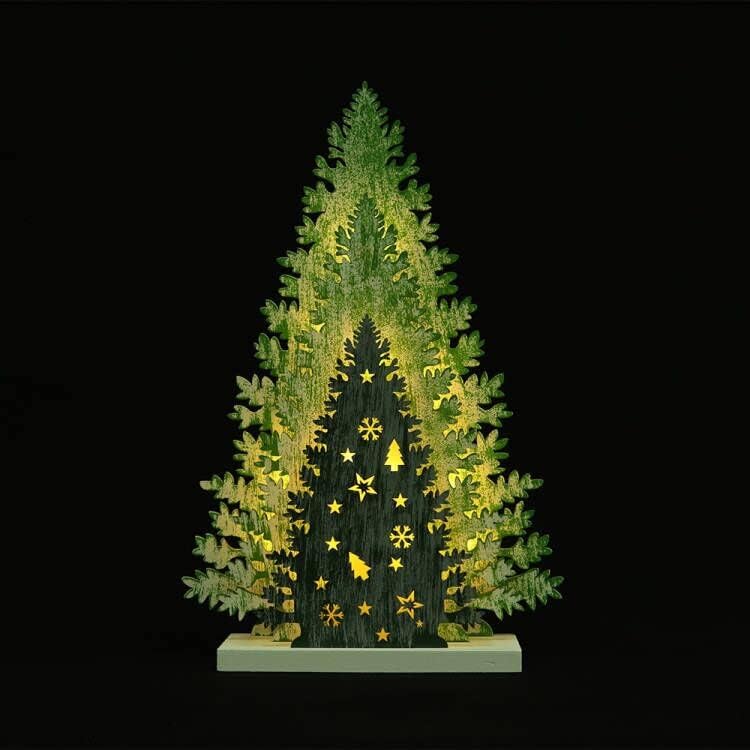 Osvetlené vianočné stolové dekorácie, Supergorea, drevený vianočný stromček stolový dekor, LED drevené remeselné