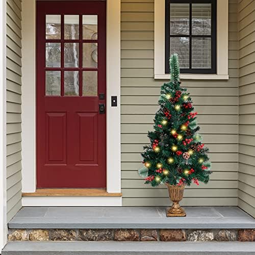 Juegoal 4 FT vianočný stromček, Predsvietený vchodový strom zo smrekového dreva so 120 LED diódami, borovicové