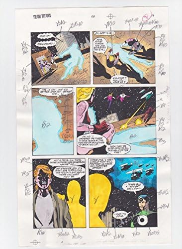 TEAM TITANS 20 strana 17 originálne farebné komiksové produkčné umenie podpísané A. ROY wCOA
