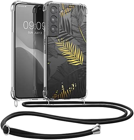 puzdro kwmobile Crossbody kompatibilné s remienkom na puzdro Samsung Galaxy S22-palmové listy Žltá / sivá / priehľadná