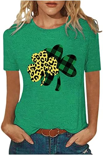 Dámske St Patrick ' s Day kockované Leopard Clover T-Shirt Lucky Shamrock grafické tričká Irish Festival Holiday