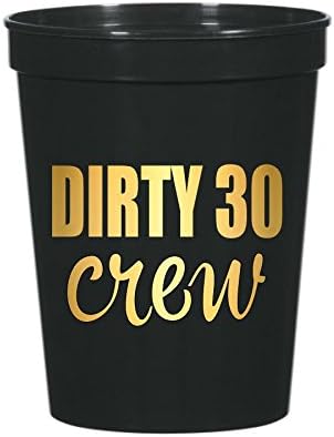 Dirty 30 Crew, Black Dirty 30 Crew Cups s kovovým zlatým písmom, sada 10, oslava 30. narodenín, Dirty Thirty,