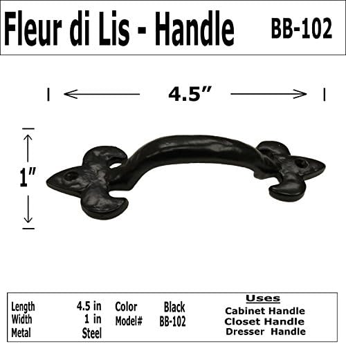 4,5 - Fleur di lis-BB - 102-rukoväť gombíka skrinky - pre bránu, zásuvku, skrinku, komodu - čierna povrchová