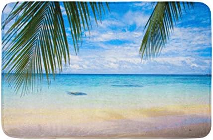 Topyee kúpeľňový dekor 16 X 24 kúpeľňová podložka Modrá scéna pláž pod palmami žltý Ostrov oceánsky piesok útulný