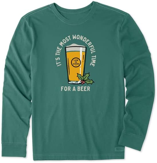 Život je dobrý. Pánske tričko Time for a Beer s dlhým rukávom Crusher Tee, smrekovo zelené, stredné