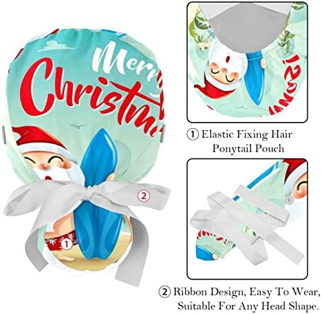 2 ks Zdravotná sestra Scrub čiapky ženy dlhé vlasy, dievča a jeleň Vianočný vzor Nastaviteľná pracovná čiapka s gombíkom a potným pásom